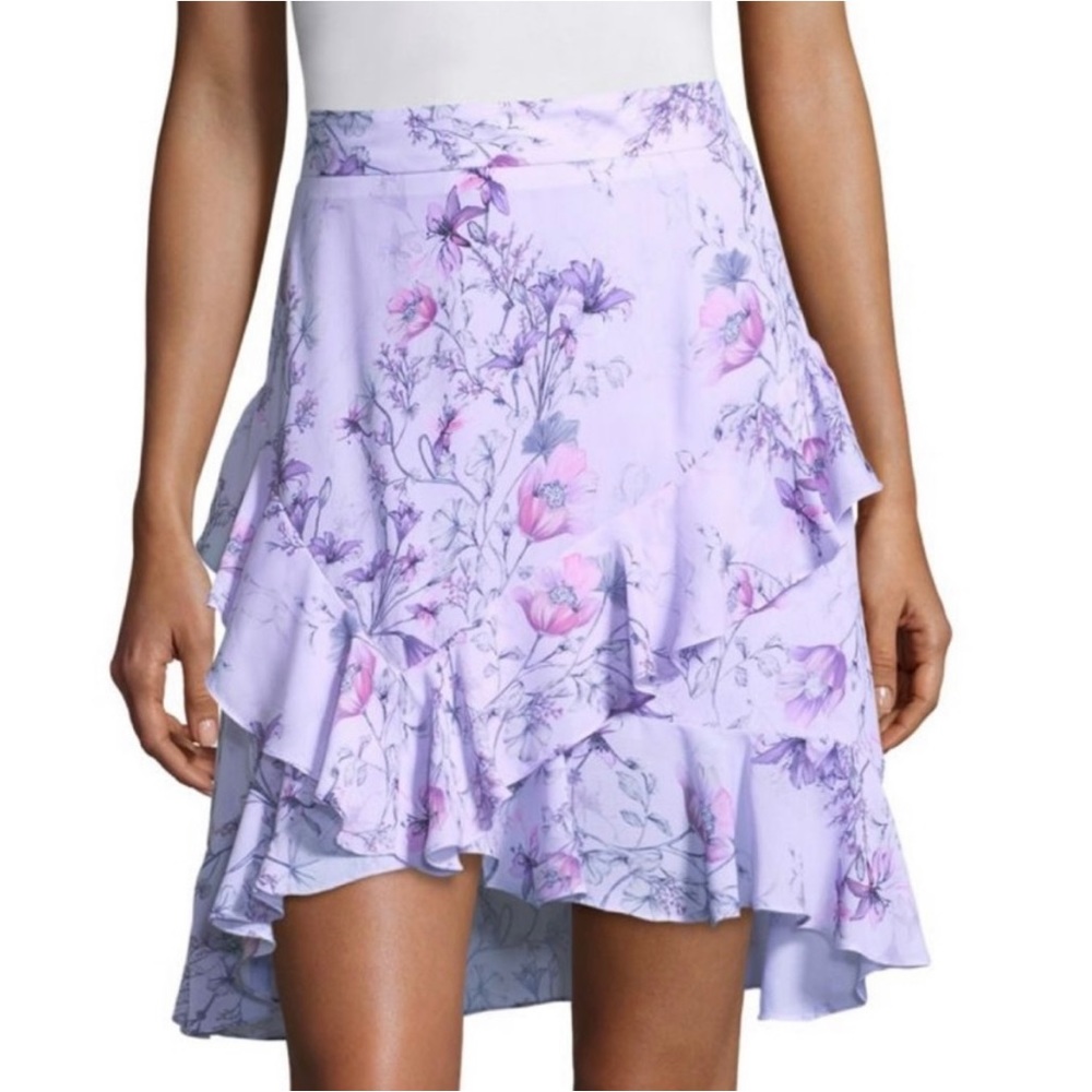 Prose & Poetry Lavender Floral Asymmetrical Ruffle Mini Skirt